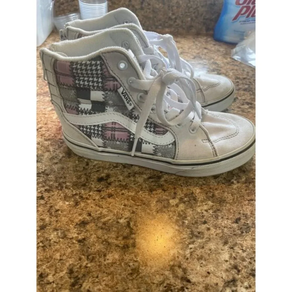 Vans Sk8-Hi Zip Houndstooth White High Top Sneakers‎ Kids Shoes